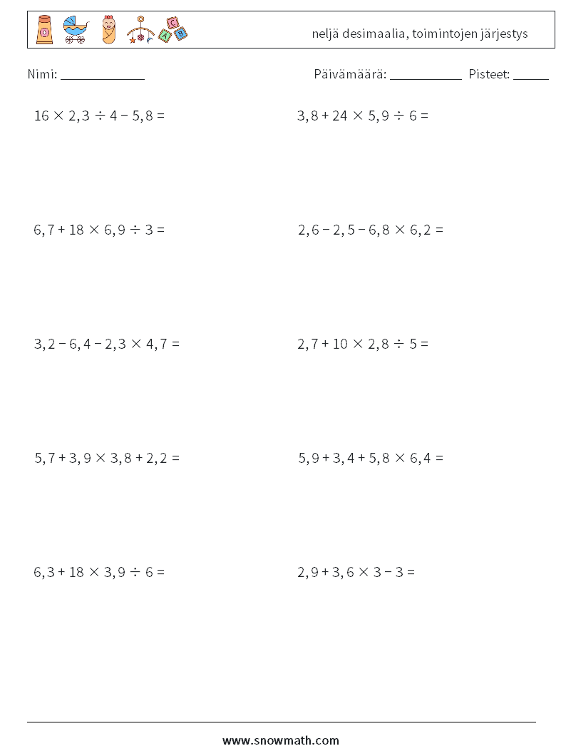 (10) neljä desimaalia, toimintojen järjestys Matematiikan laskentataulukot 2