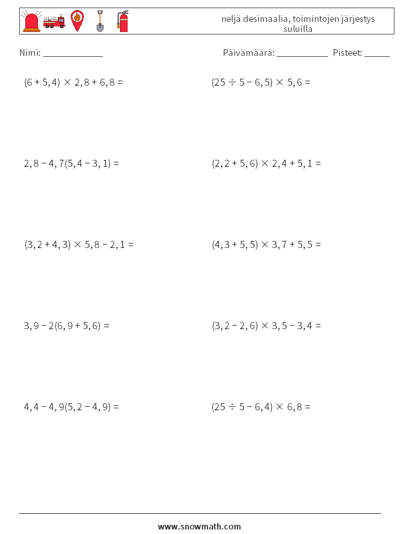 (10) neljä desimaalia, toimintojen järjestys suluilla Matematiikan laskentataulukot 17