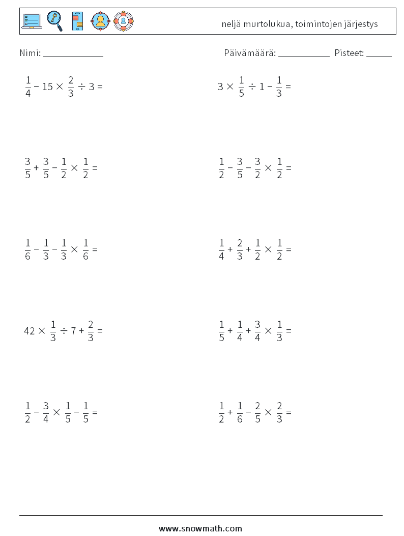 (10) neljä murtolukua, toimintojen järjestys Matematiikan laskentataulukot 11