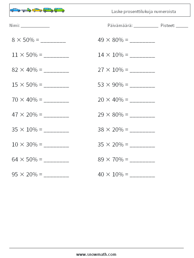 Laske prosenttilukuja numeroista Matematiikan laskentataulukot 3