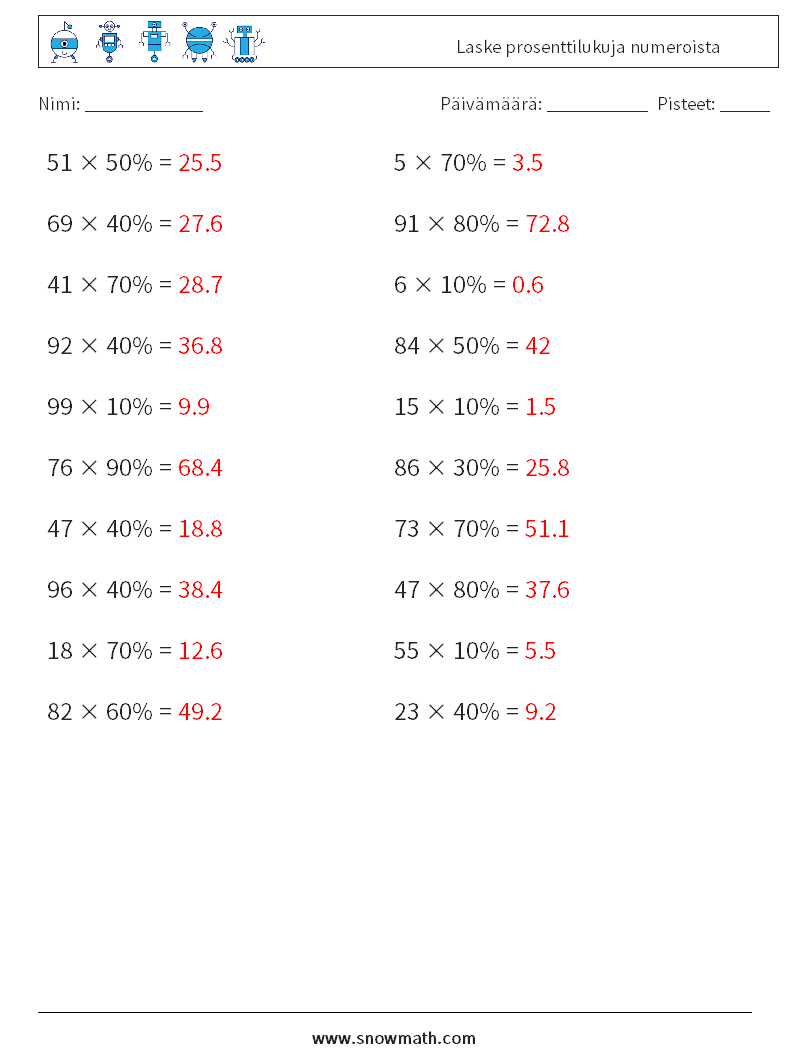 Laske prosenttilukuja numeroista Matematiikan laskentataulukot 4 Kysymys, vastaus