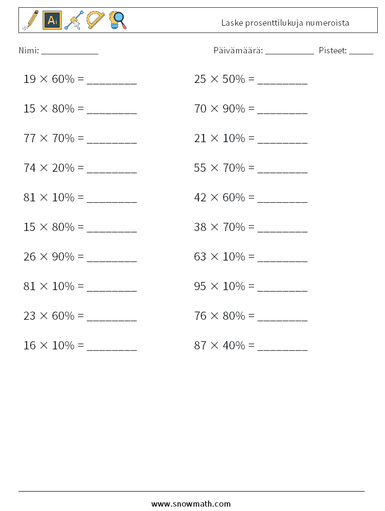 Laske prosenttilukuja numeroista Matematiikan laskentataulukot 6