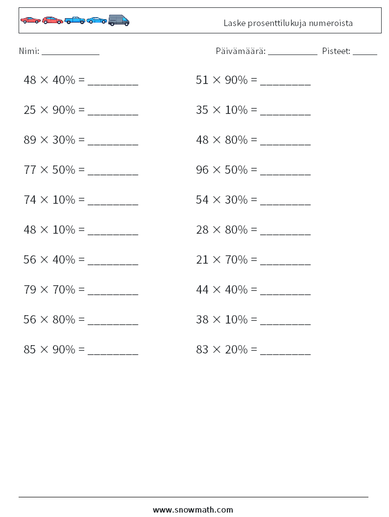 Laske prosenttilukuja numeroista Matematiikan laskentataulukot 9