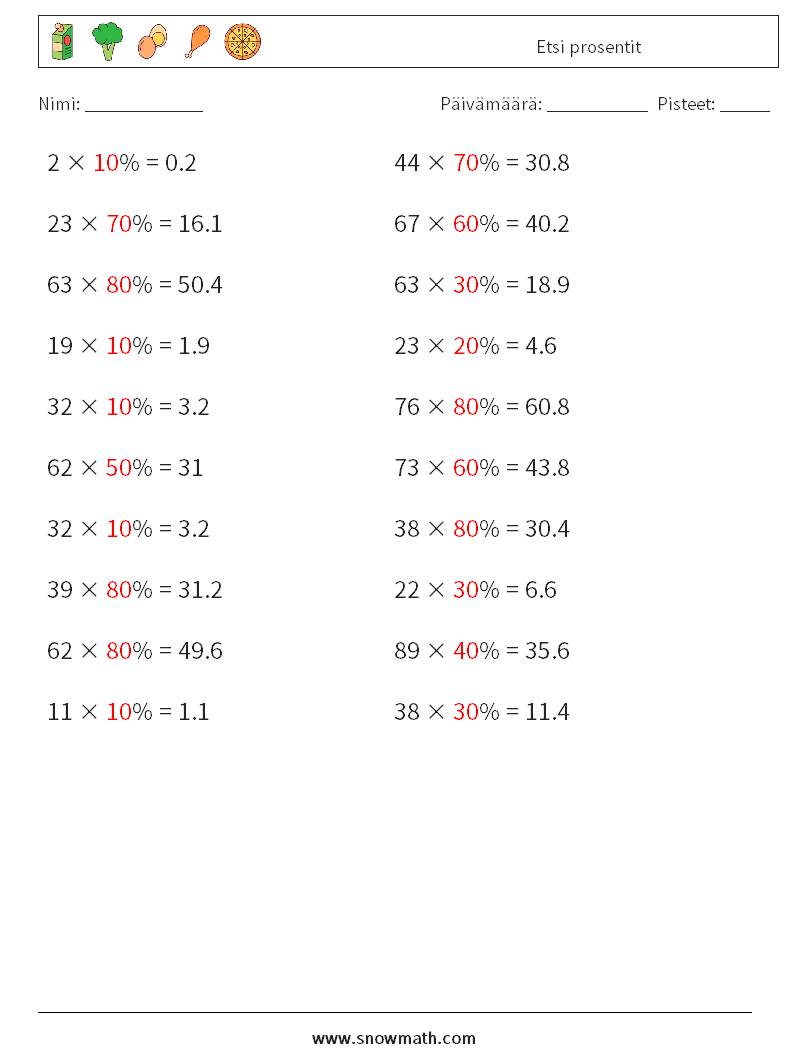 Etsi prosentit Matematiikan laskentataulukot 1 Kysymys, vastaus