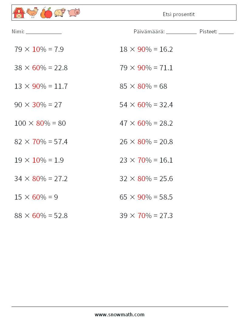 Etsi prosentit Matematiikan laskentataulukot 2 Kysymys, vastaus