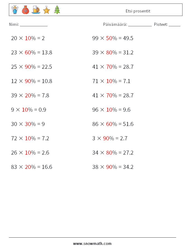 Etsi prosentit Matematiikan laskentataulukot 3 Kysymys, vastaus