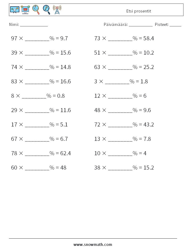 Etsi prosentit Matematiikan laskentataulukot 4