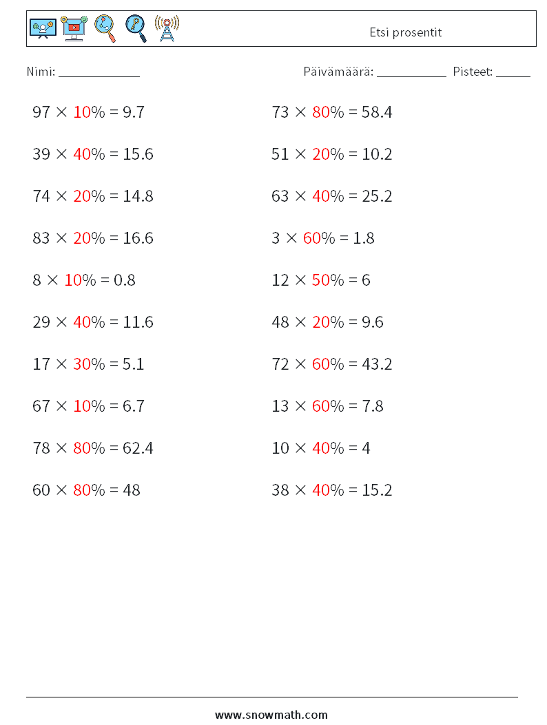 Etsi prosentit Matematiikan laskentataulukot 4 Kysymys, vastaus