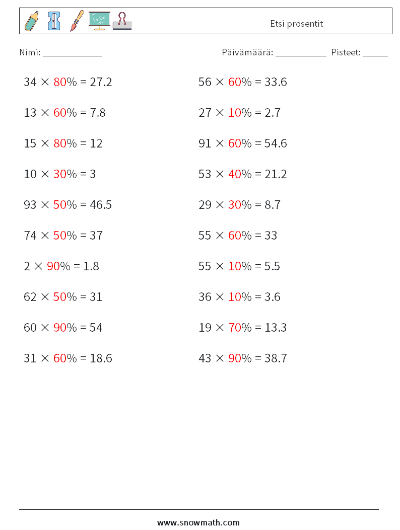 Etsi prosentit Matematiikan laskentataulukot 5 Kysymys, vastaus