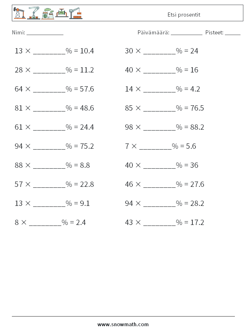 Etsi prosentit Matematiikan laskentataulukot 6