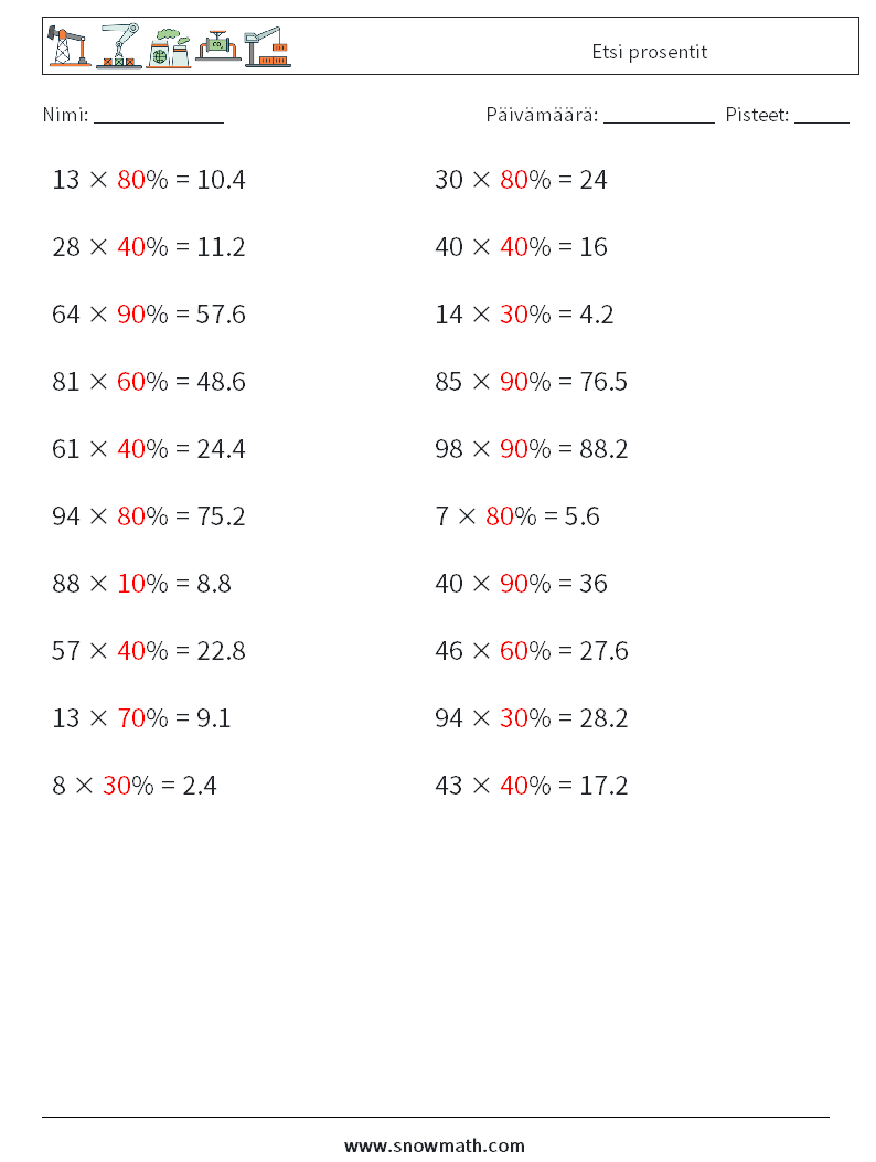 Etsi prosentit Matematiikan laskentataulukot 6 Kysymys, vastaus