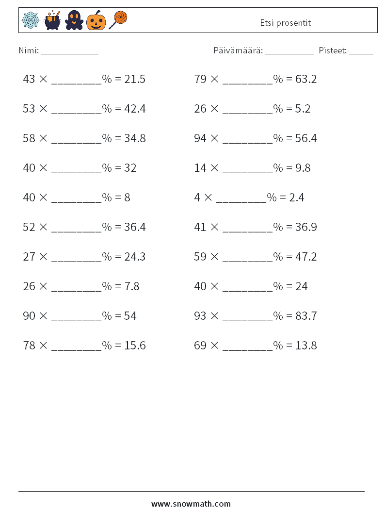 Etsi prosentit Matematiikan laskentataulukot 7