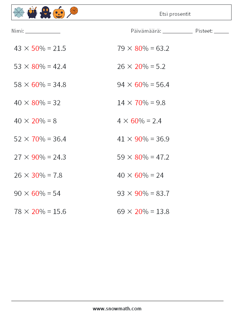 Etsi prosentit Matematiikan laskentataulukot 7 Kysymys, vastaus