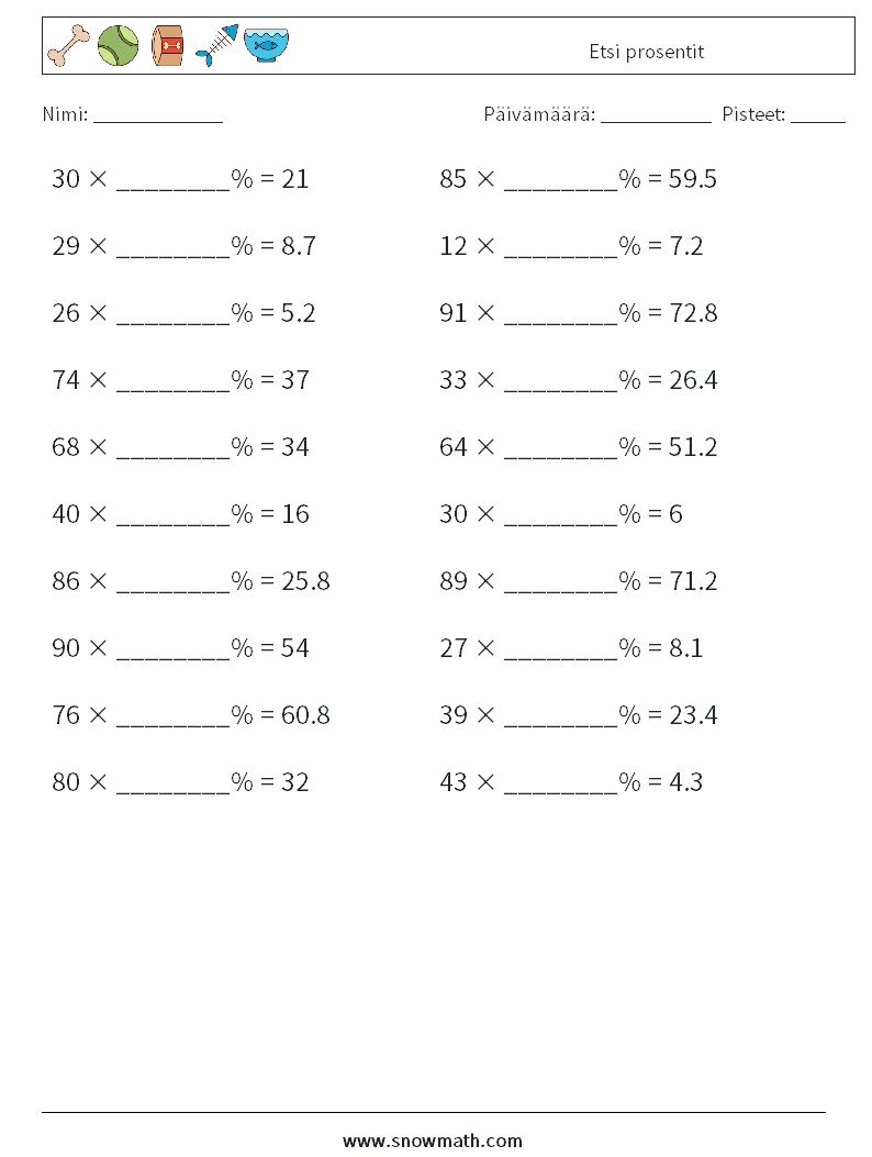 Etsi prosentit Matematiikan laskentataulukot 8