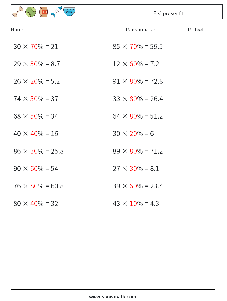 Etsi prosentit Matematiikan laskentataulukot 8 Kysymys, vastaus