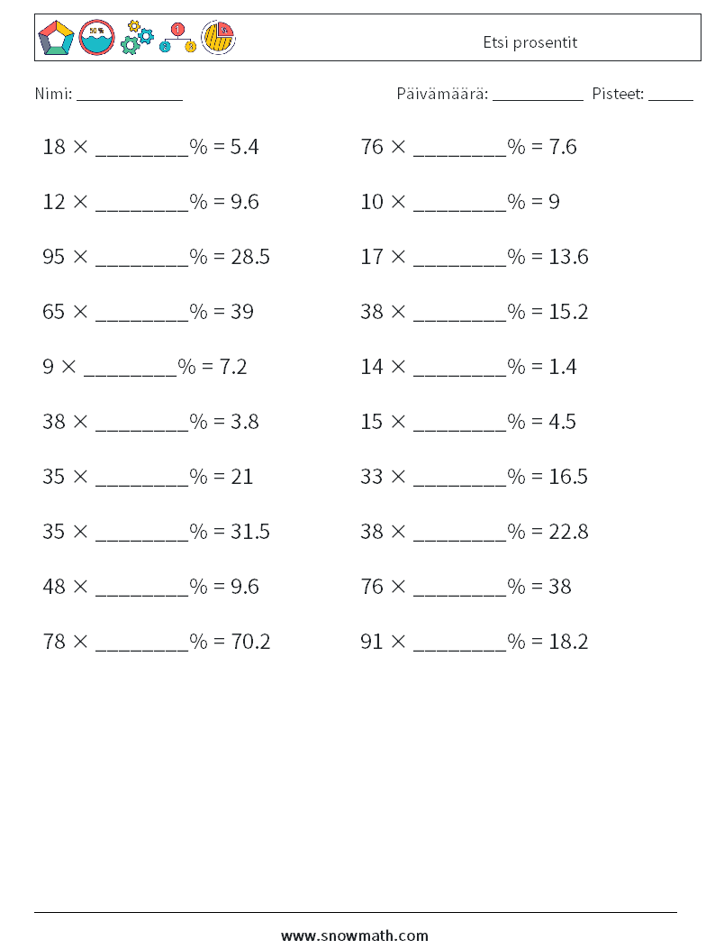 Etsi prosentit Matematiikan laskentataulukot 9