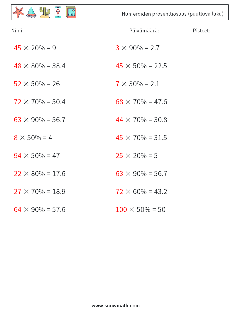 Numeroiden prosenttiosuus (puuttuva luku) Matematiikan laskentataulukot 2 Kysymys, vastaus