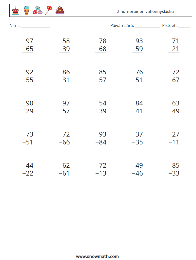 (25) 2-numeroinen vähennyslasku Matematiikan laskentataulukot 11