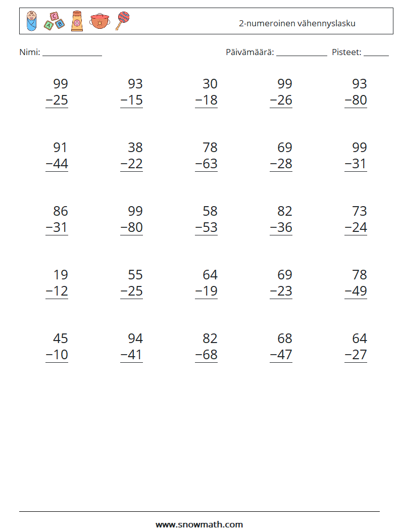 (25) 2-numeroinen vähennyslasku Matematiikan laskentataulukot 14