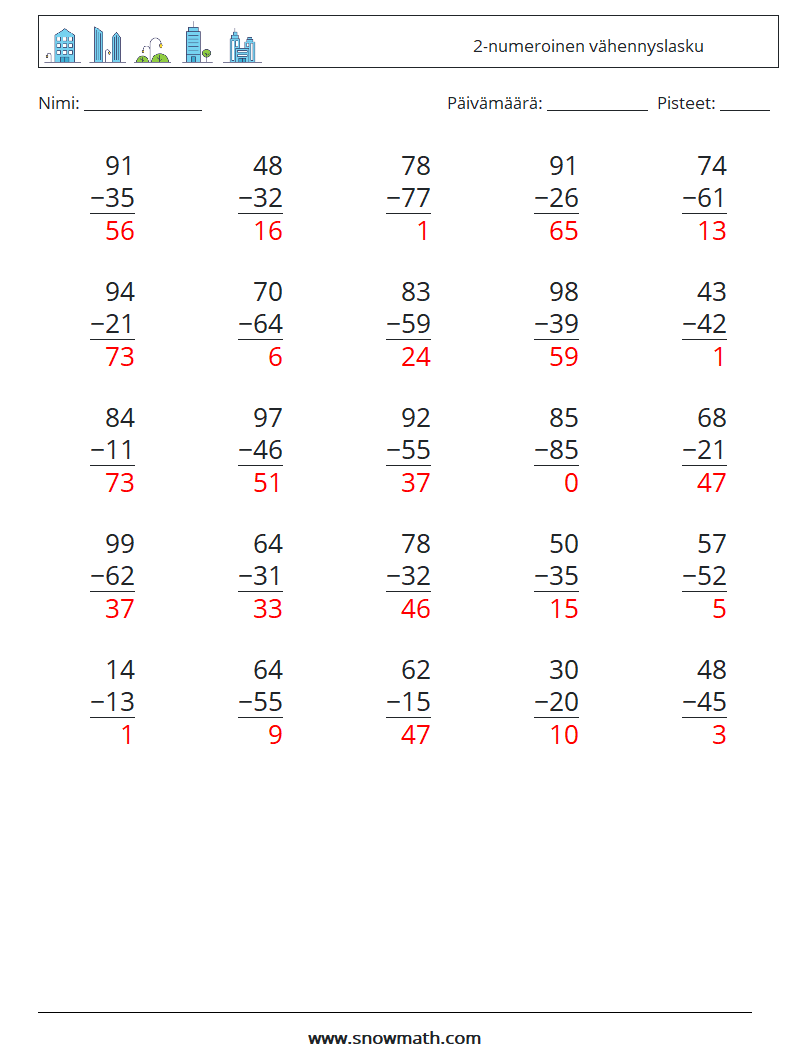 (25) 2-numeroinen vähennyslasku Matematiikan laskentataulukot 18 Kysymys, vastaus