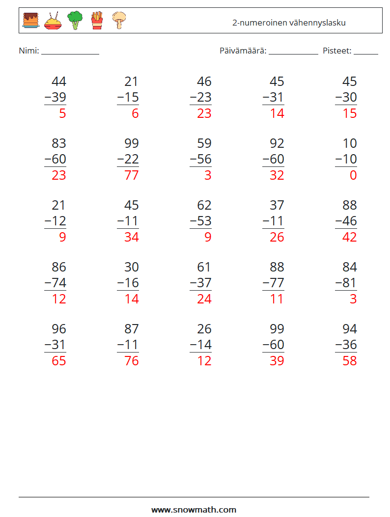 (25) 2-numeroinen vähennyslasku Matematiikan laskentataulukot 2 Kysymys, vastaus