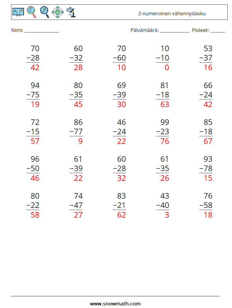 (25) 2-numeroinen vähennyslasku Matematiikan laskentataulukot 4 Kysymys, vastaus