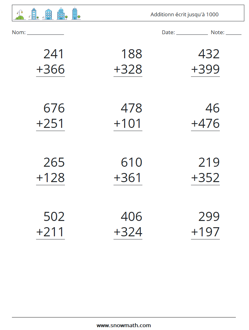 (12) Additionn écrit jusqu'à 1000