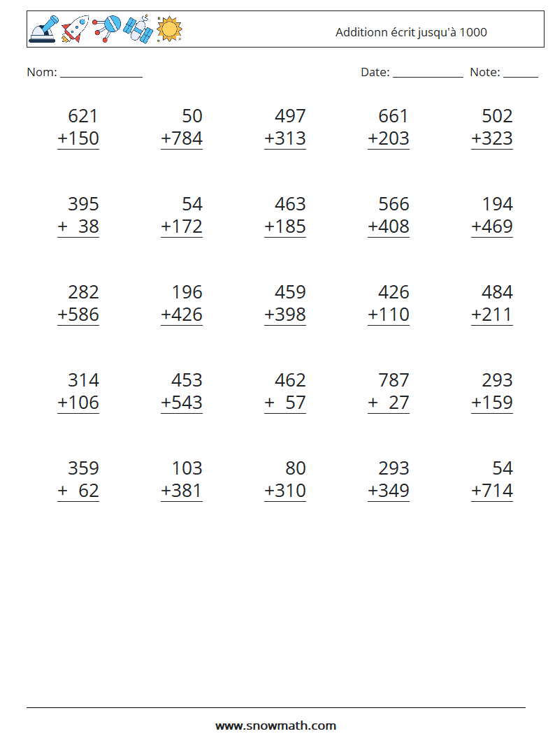 (25) Additionn écrit jusqu'à 1000