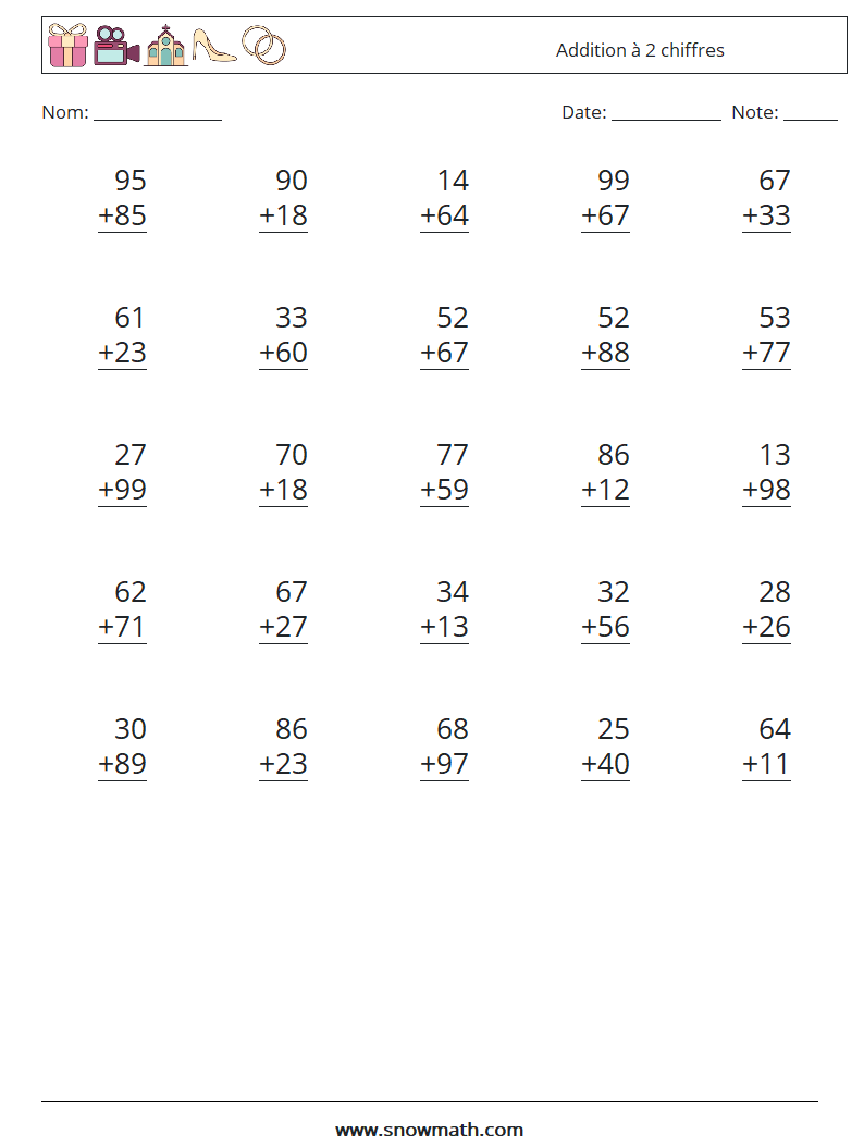 (25) Addition à 2 chiffres Fiches d'Exercices de Mathématiques 13