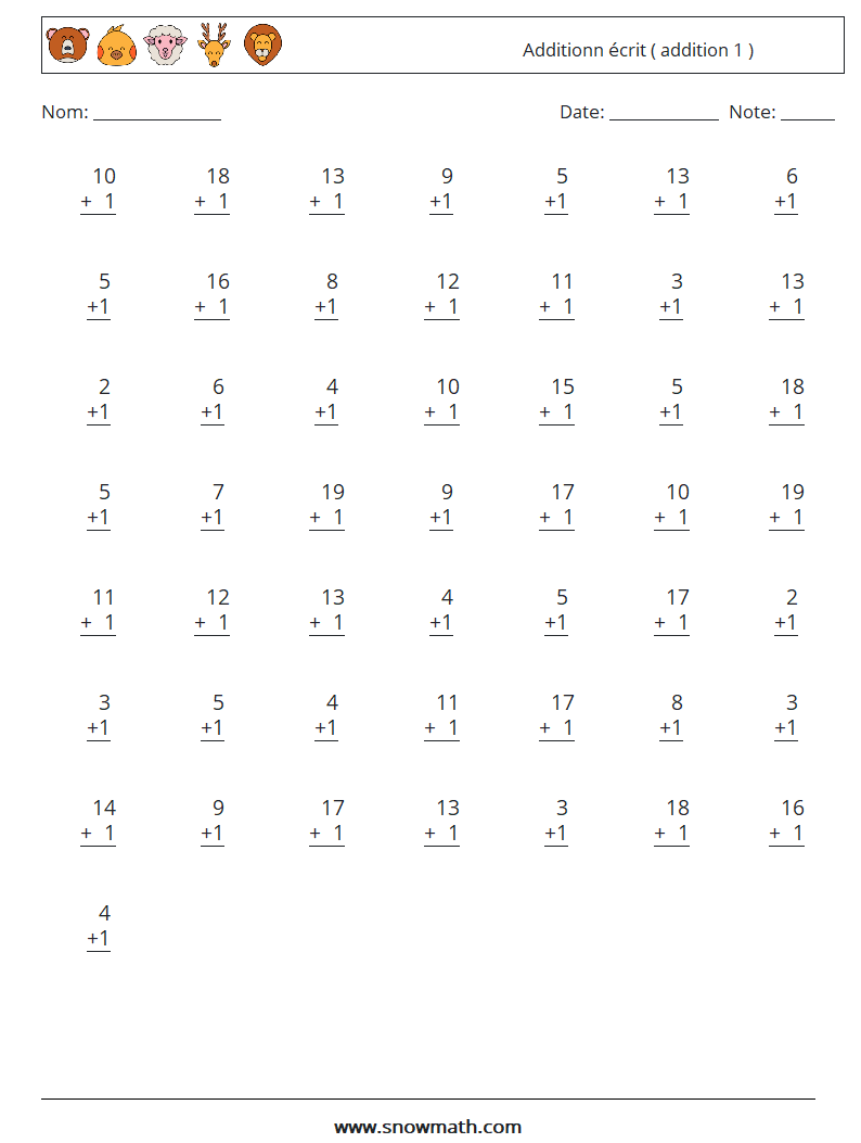 (50) Additionn écrit ( addition 1 ) Fiches d'Exercices de Mathématiques 2