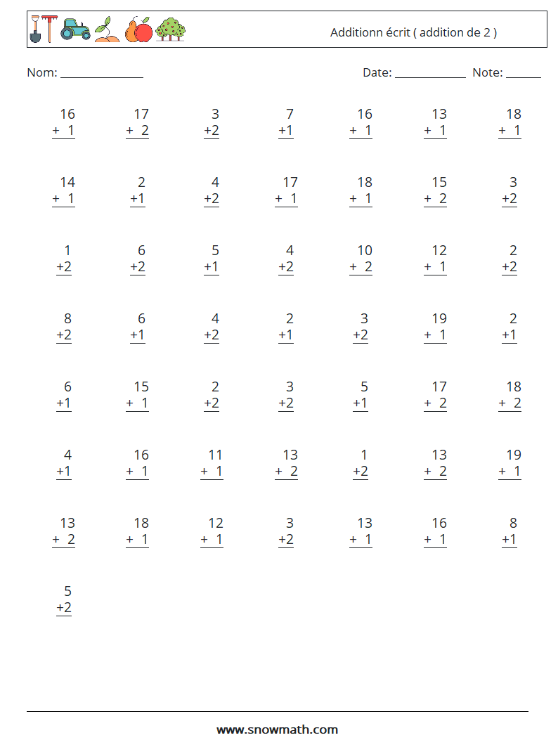 (50) Additionn écrit ( addition de 2 ) Fiches d'Exercices de Mathématiques 13