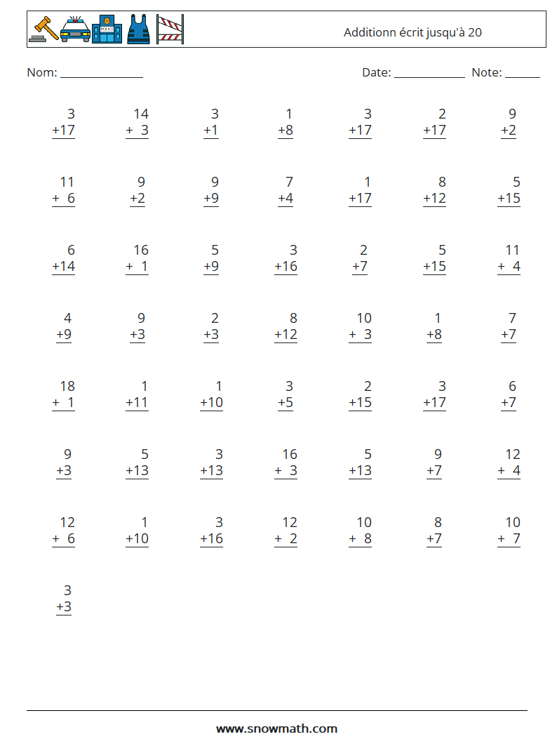 (50) Additionn écrit jusqu'à 20 Fiches d'Exercices de Mathématiques 3