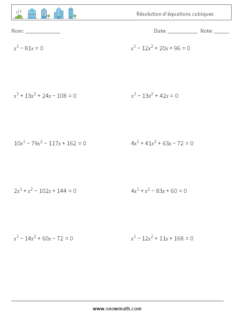 Résolution d'équations cubiques Fiches d'Exercices de Mathématiques 8