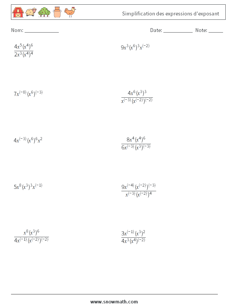  Simplification des expressions d'exposant Fiches d'Exercices de Mathématiques 2