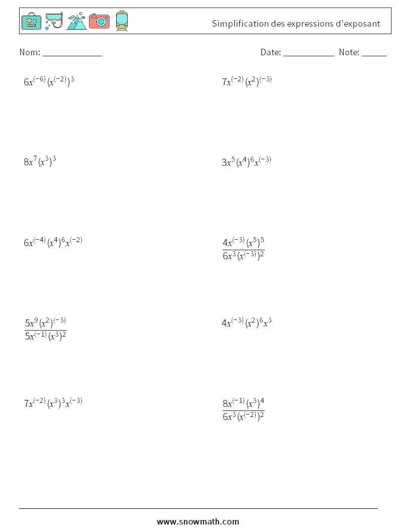  Simplification des expressions d'exposant Fiches d'Exercices de Mathématiques 3