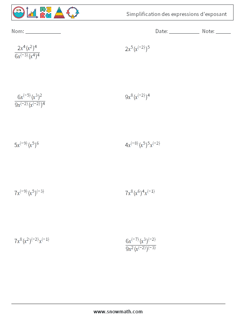  Simplification des expressions d'exposant Fiches d'Exercices de Mathématiques 4