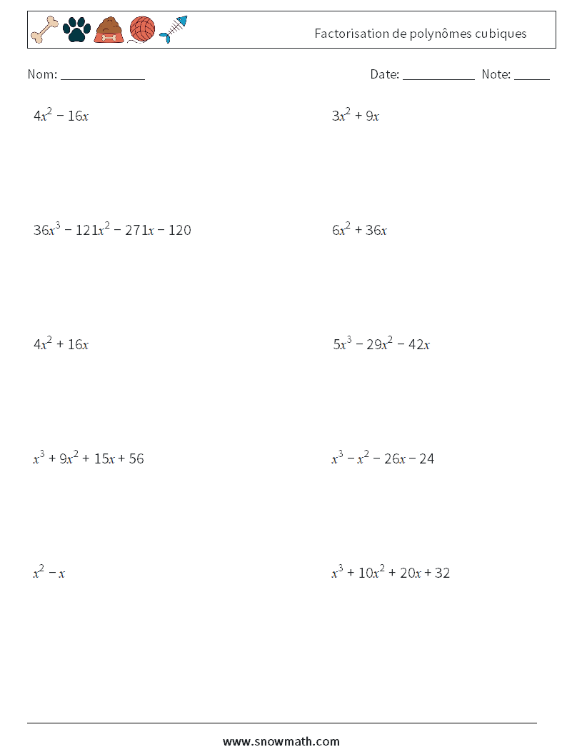 Factorisation de polynômes cubiques Fiches d'Exercices de Mathématiques 2