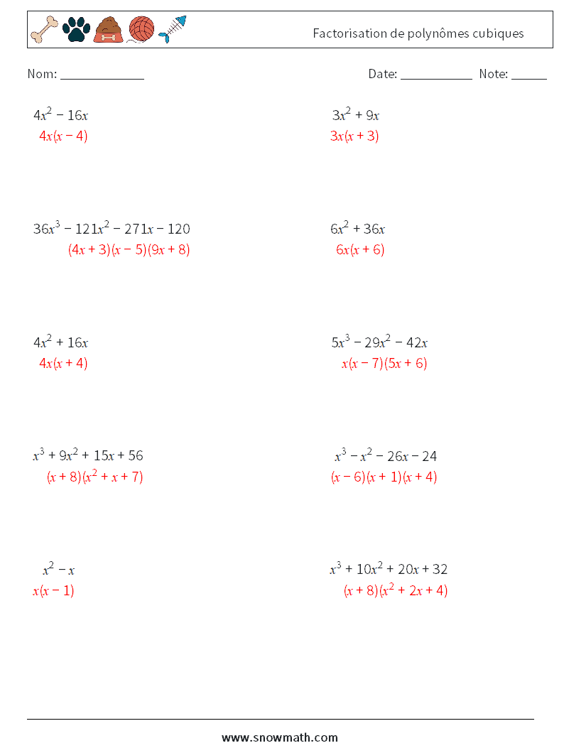 Factorisation de polynômes cubiques Fiches d'Exercices de Mathématiques 2 Question, Réponse