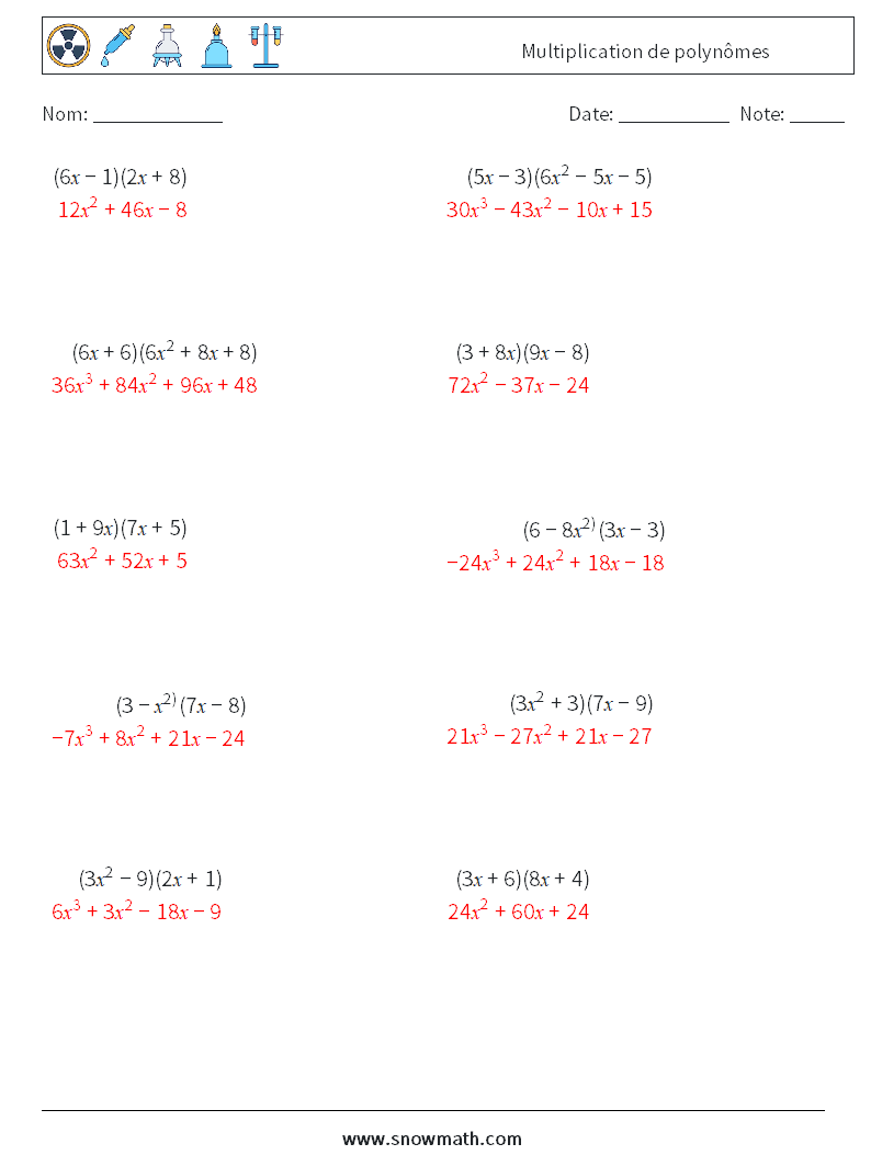 Multiplication de polynômes Fiches d'Exercices de Mathématiques 2 Question, Réponse