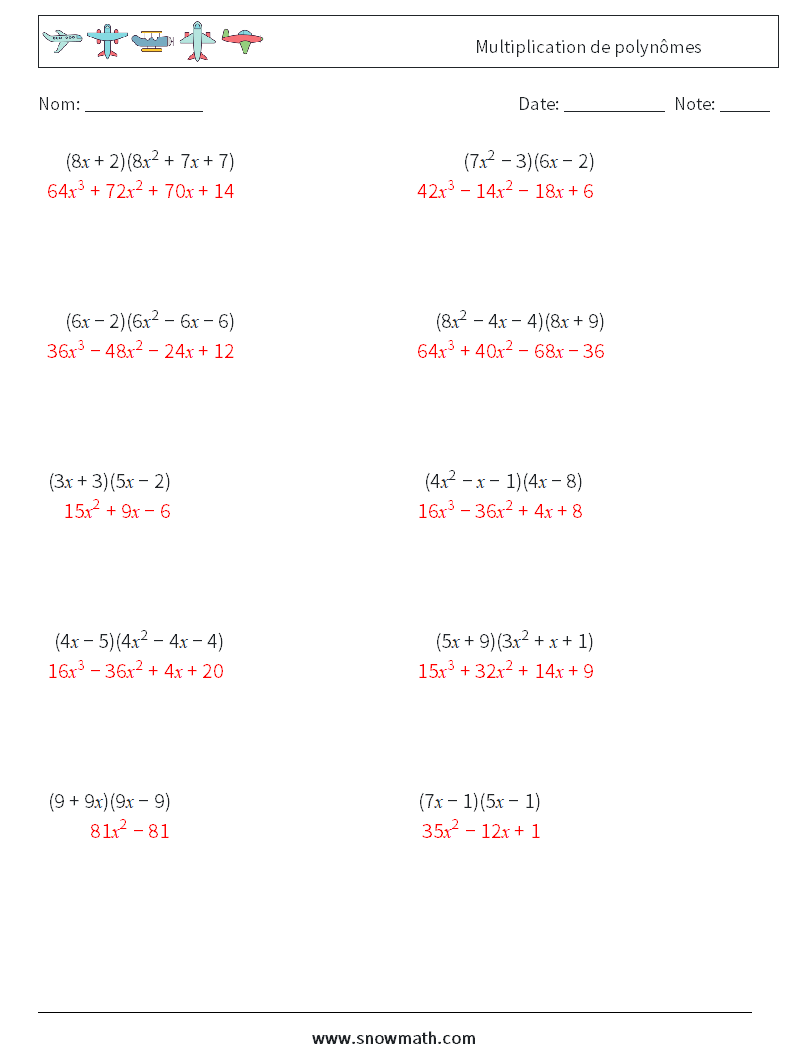 Multiplication de polynômes Fiches d'Exercices de Mathématiques 3 Question, Réponse