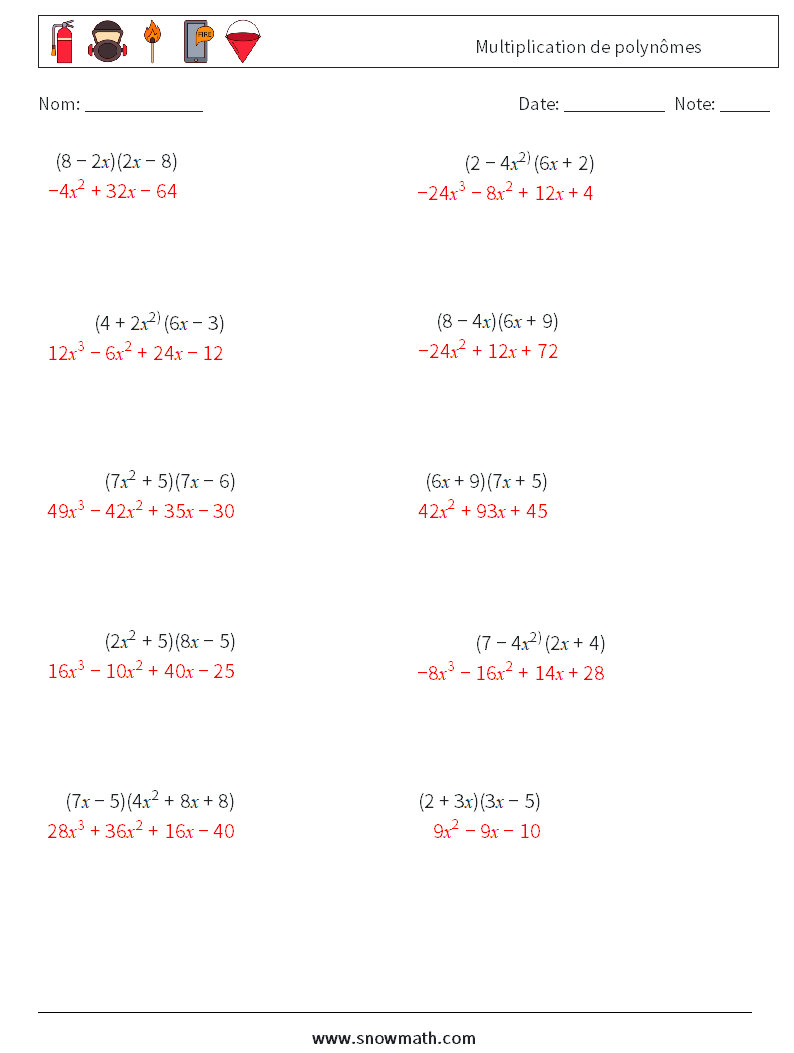 Multiplication de polynômes Fiches d'Exercices de Mathématiques 6 Question, Réponse