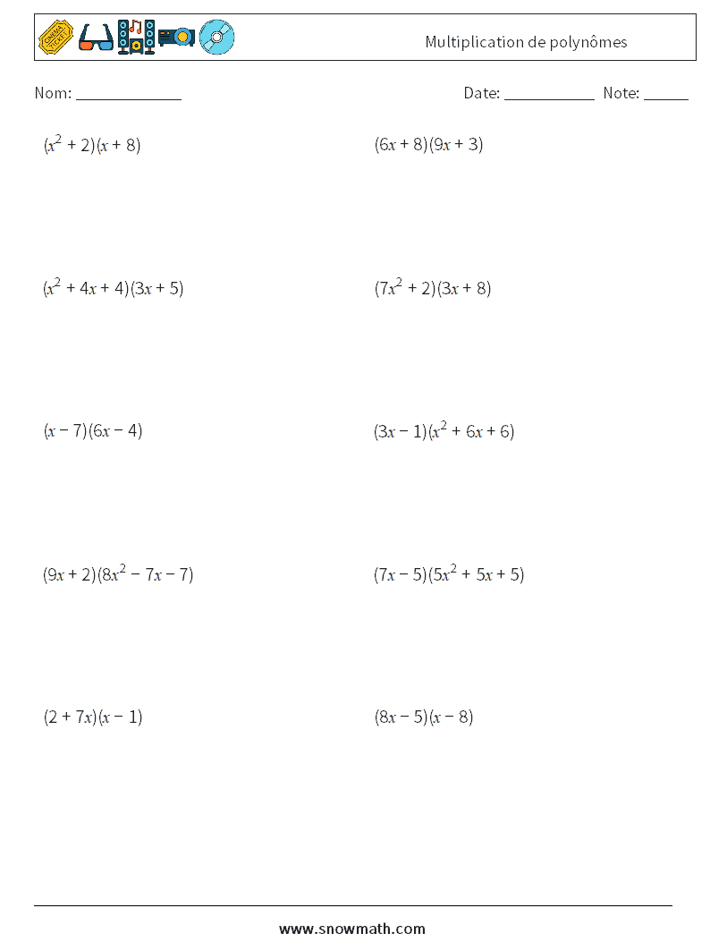 Multiplication de polynômes Fiches d'Exercices de Mathématiques 8