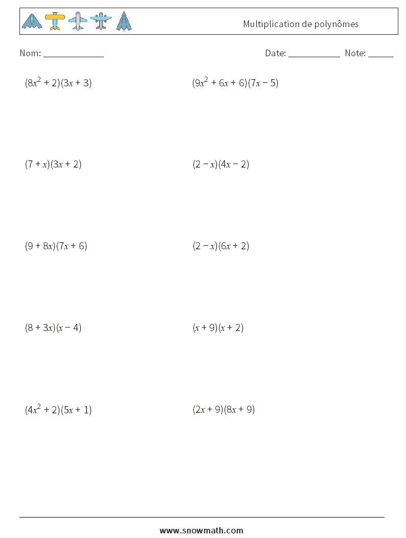 Multiplication de polynômes Fiches d'Exercices de Mathématiques 9