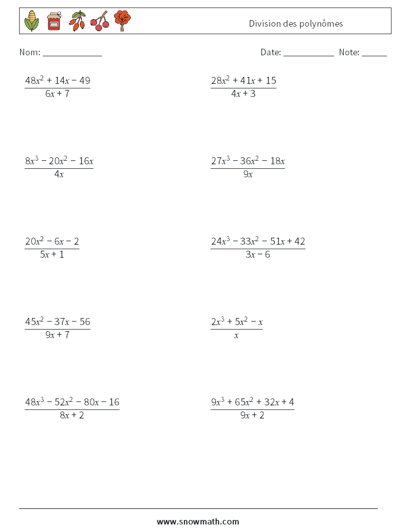 Division des polynômes Fiches d'Exercices de Mathématiques 1