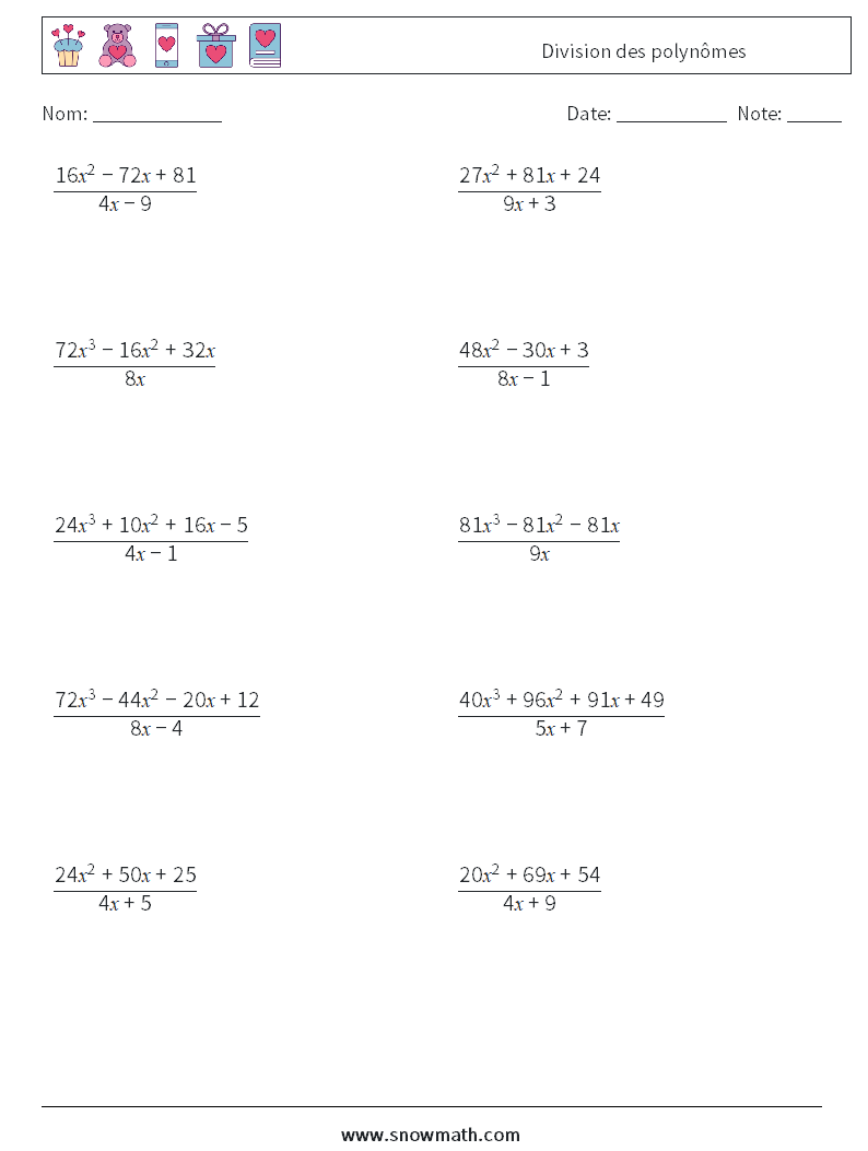 Division des polynômes Fiches d'Exercices de Mathématiques 3