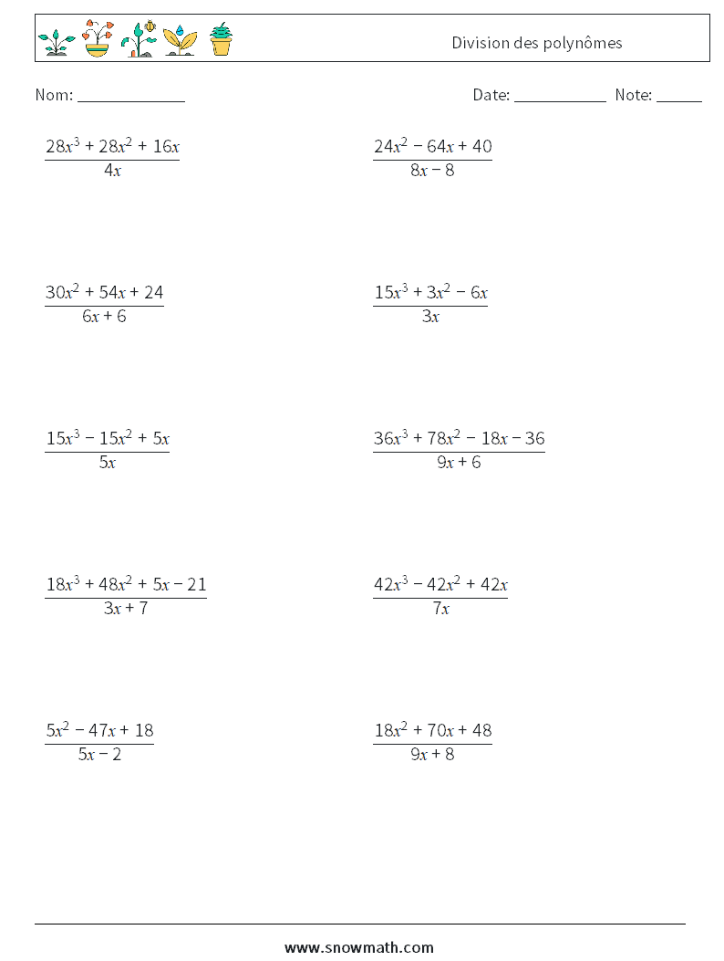 Division des polynômes Fiches d'Exercices de Mathématiques 5