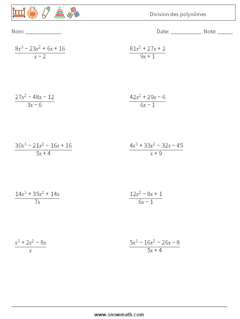 Division des polynômes Fiches d'Exercices de Mathématiques 7