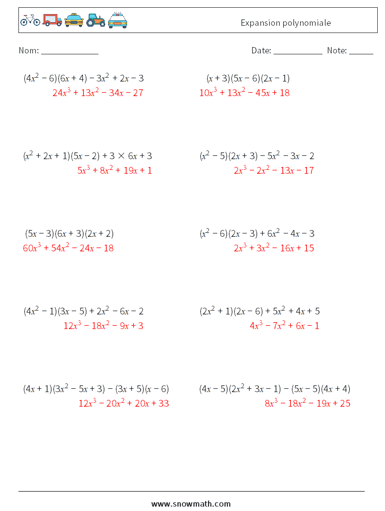 Expansion polynomiale Fiches d'Exercices de Mathématiques 1 Question, Réponse