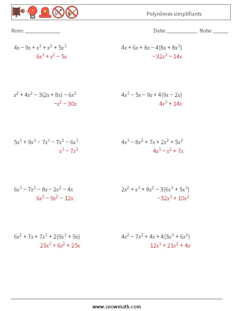 Polynômes simplifiants Fiches d'Exercices de Mathématiques 1 Question, Réponse