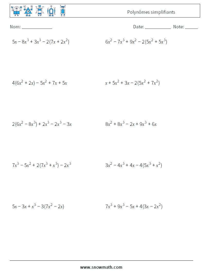 Polynômes simplifiants Fiches d'Exercices de Mathématiques 2